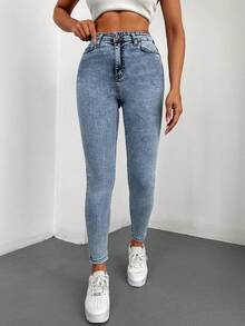 Solid Skinny Jeans - Light Wash - View 5