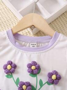 小女童印花T恤和前蝴蝶結網紗覆蓋半身裙 - 彩色 - 查看 4