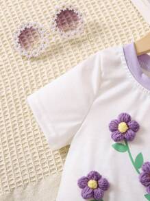 小女童印花T恤和前蝴蝶結網紗覆蓋半身裙 - 彩色 - 查看 5