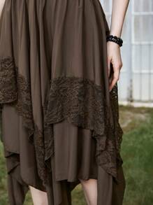 ROMWE Goth 文艺复兴对比色蕾丝手帕下摆裙