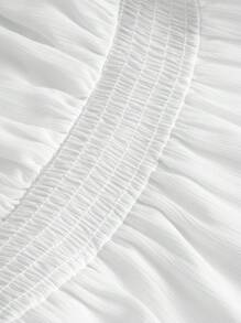 GENKIRA Off Shoulder Ruffle Trim Ruffle Hem Dress - White - View 4