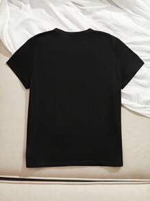 SHEIN LUNE 書和標語圖案T恤 - 黑色 - 查看 2