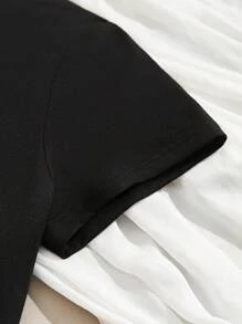 SHEIN LUNE 書和標語圖案T恤 - 黑色 - 查看 4