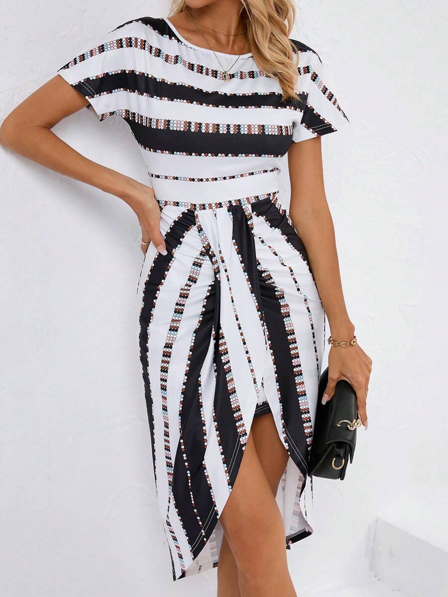 SHEIN Privé Colorblock Print Tulip Hem Dress