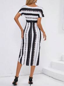 SHEIN Privé Colorblock Print Tulip Hem Dress