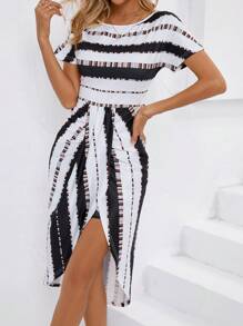 SHEIN Privé Colorblock Print Tulip Hem Dress