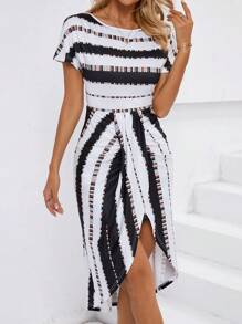 SHEIN Privé Colorblock Print Tulip Hem Dress