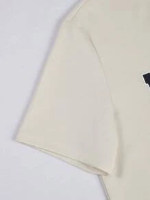 Aesthetic Post 男士字母圖案T恤和腰部抽繩短褲套裝 - 杏色 - 查看 5