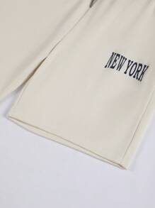 Aesthetic Post 男士字母圖案T恤和腰部抽繩短褲套裝 - 杏色 - 查看 7