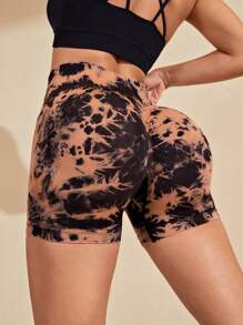 Yoga Trendy 紮染寬腰帶運動短褲 - 彩色 - 查看 1