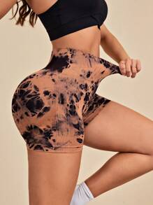 Yoga Trendy 紮染寬腰帶運動短褲 - 彩色 - 查看 3