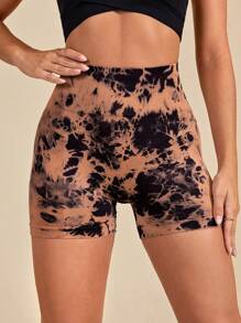 Yoga Trendy 紮染寬腰帶運動短褲 - 彩色 - 查看 6