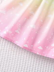 SHEIN 少女獨角獸印花漸變泡泡袖裙 - 彩色 - 查看 3