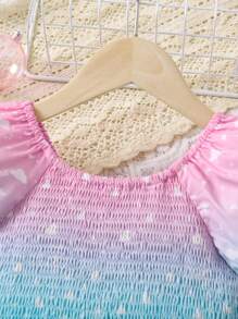 SHEIN 少女獨角獸印花漸變泡泡袖裙 - 彩色 - 查看 5