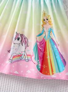 SHEIN 少女獨角獸印花漸變泡泡袖裙 - 彩色 - 查看 6