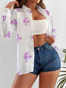 EURMUSE Floral Print Button Up Shirt