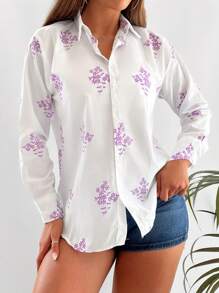 EURMUSE Floral Print Button Up Shirt