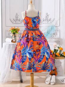 SHEIN Girls Tropical Print Cami Dress - Multicolor - View 2