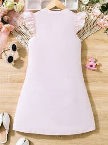 SHEIN 女孩獨角獸印花荷葉邊連衣裙 - 粉色 - 查看 2