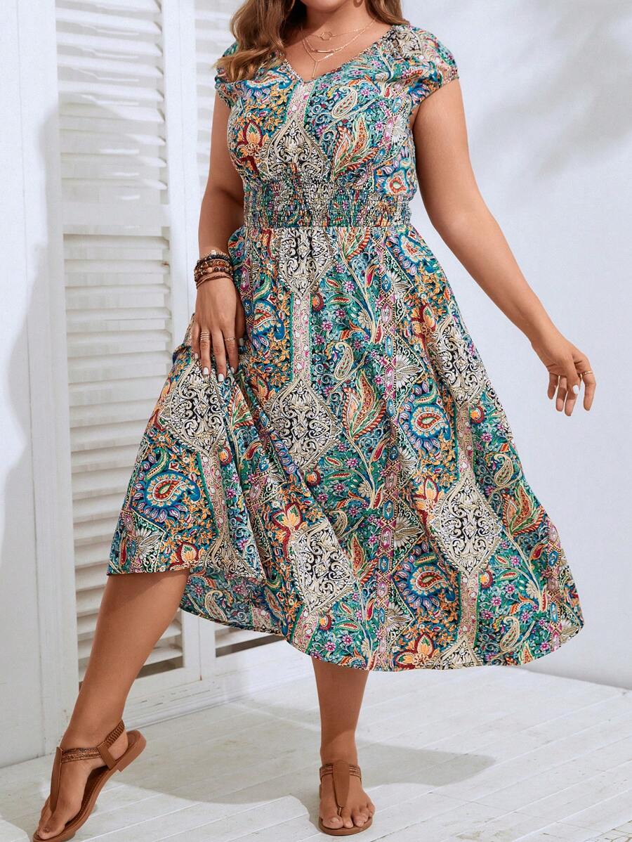 SHEIN Clasi Plus Paisley In A-Line Dress Maxi Trang Phục Phụ Nữ - Nhiều màu - Xem 1