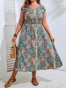 SHEIN Clasi Plus Paisley In A-Line Dress Maxi Trang Phục Phụ Nữ - Nhiều màu - Xem 3