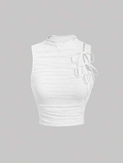SHEIN MOD Top tank crop con cordón delantero de cuello alto