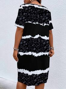 Plus Size Leopard Print V-Neck Dress, Summer