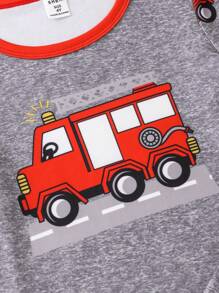 Toddler Boys Car Print Contrast Binding PJ Set - Dark Grey - View 3