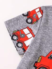 Toddler Boys Car Print Contrast Binding PJ Set - Dark Grey - View 4