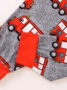 Toddler Boys Car Print Contrast Binding PJ Set - Dark Grey - View 5
