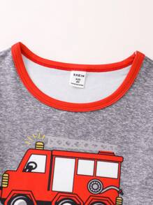 Toddler Boys Car Print Contrast Binding PJ Set - Dark Grey - View 6