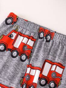 Toddler Boys Car Print Contrast Binding PJ Set - Dark Grey - View 7