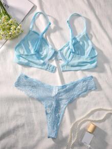 Set de lencería con encaje floral con aro - Celeste - Ver 2