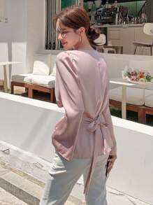 DAZY Solid Cowl Neck Peplum Blouse Long Sleeve Top