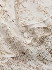 DAZY Đầm suông in họa tiết xếp li nhún bèo nhún toàn thân - Cà phê nâu - Xem 8