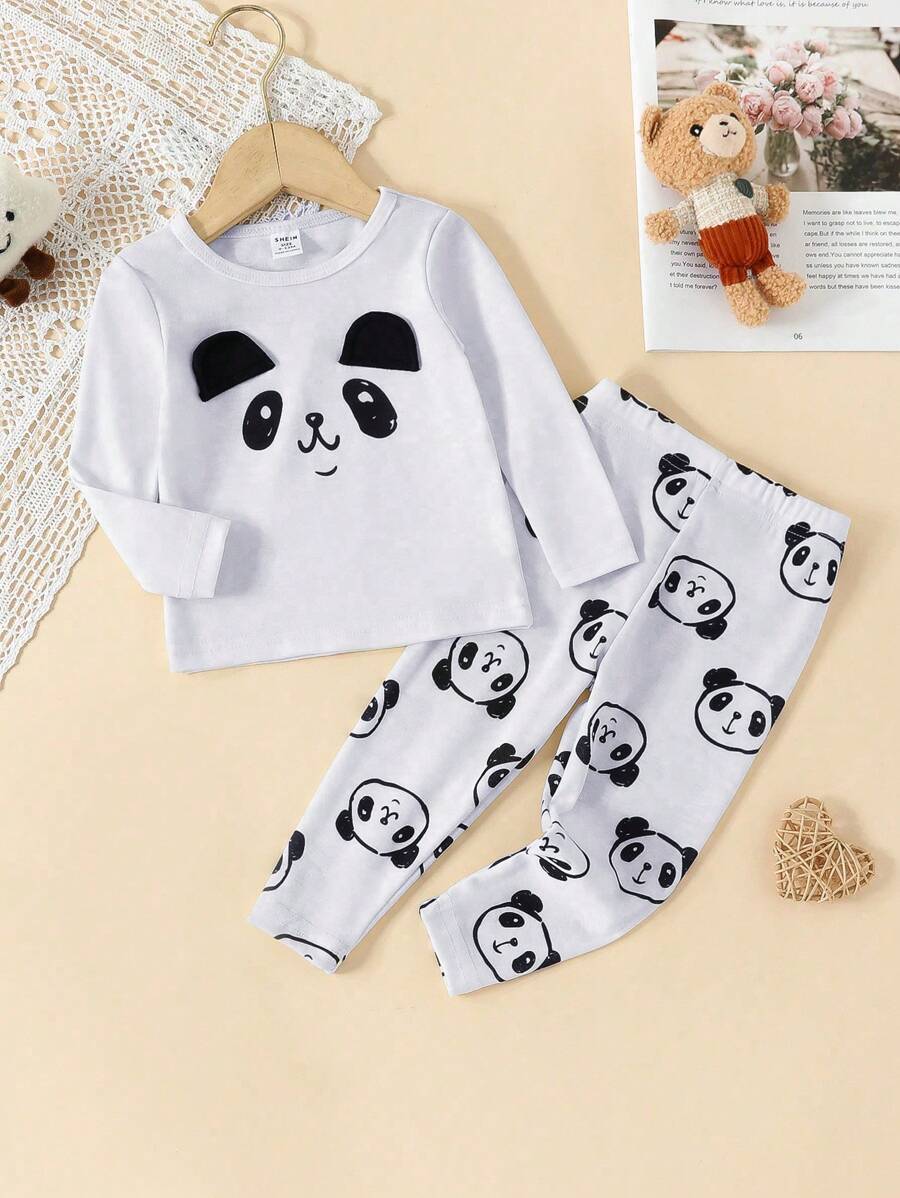Baby Boy Panda Print 3D Ear Patched Detail Snug Fit PJ Set - Grey - View 1