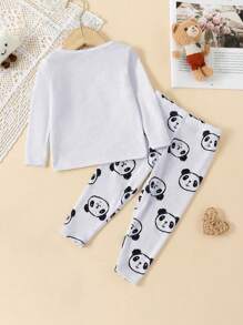 Baby Boy Panda Print 3D Ear Patched Detail Snug Fit PJ Set - Grey - View 2