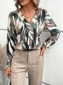 EMERY ROSE Allover Print V Neck Blouse - Multicolor - View 3