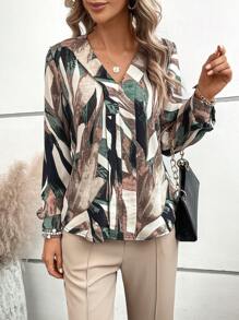 EMERY ROSE Allover Print V Neck Blouse - Multicolor - View 2
