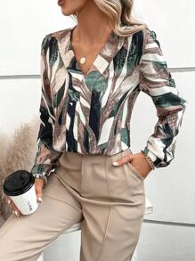 EMERY ROSE Allover Print V Neck Blouse - Multicolor - View 1