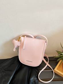 Girls Letter Graphic Square Bag With Elephant Charm - Pink - View 1