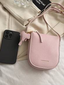 Girls Letter Graphic Square Bag With Elephant Charm - Pink - View 4