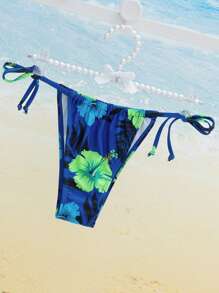 SHEIN 熱帶圖案吊脖側繫帶比基尼泳裝 - 彩色 - 查看 4
