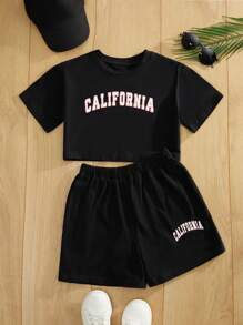 RueChic Girls Letter Graphic Tee & Shorts - Black - View 1