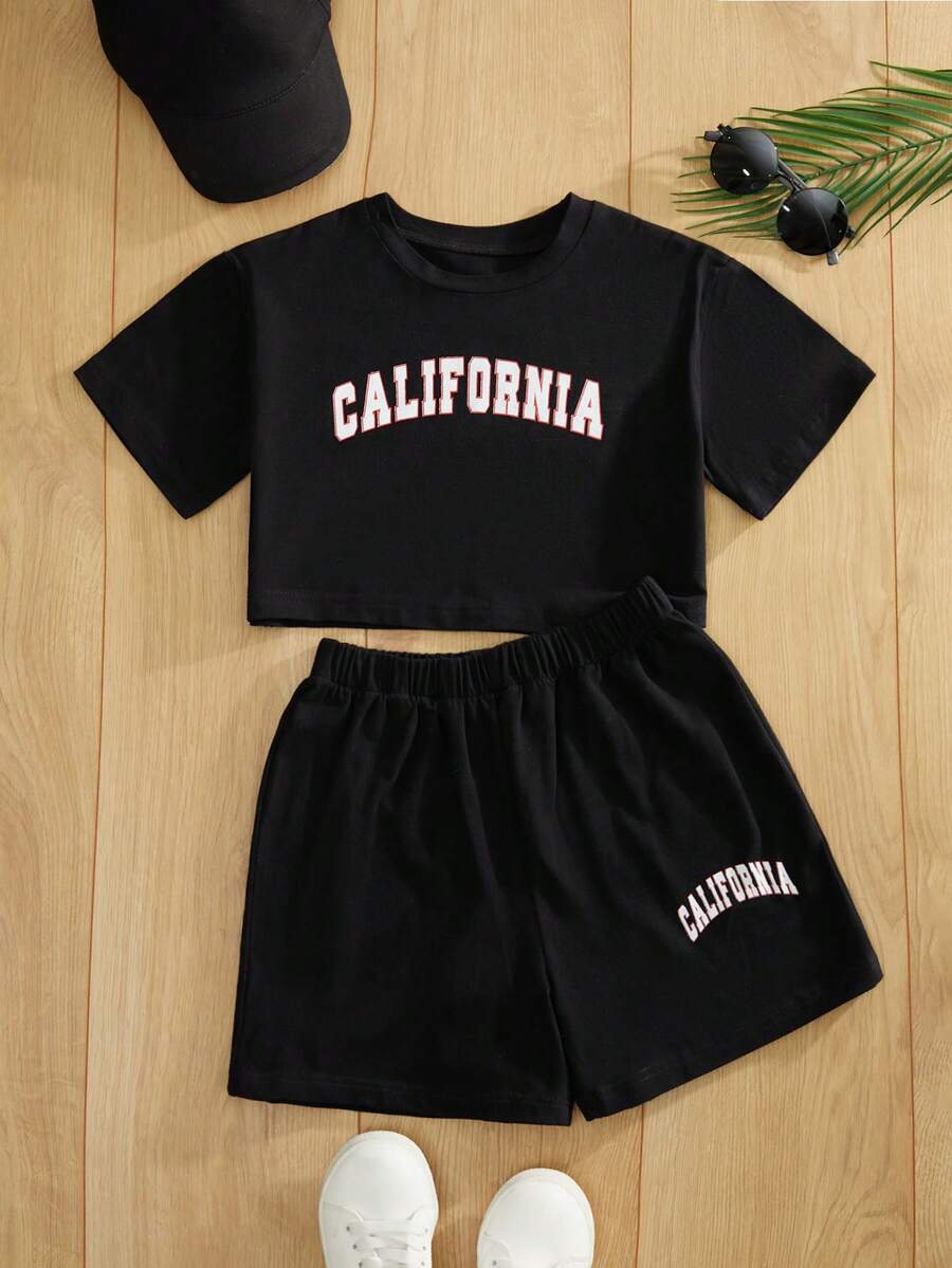 RueChic Girls Letter Graphic Tee & Shorts - Black - View 1