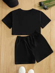 RueChic Girls Letter Graphic Tee & Shorts - Black - View 2