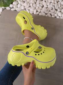 前衛洞洞鞋適用於女士螢光綠剪裁設計洞洞鞋 - 青檸色 - 查看 2