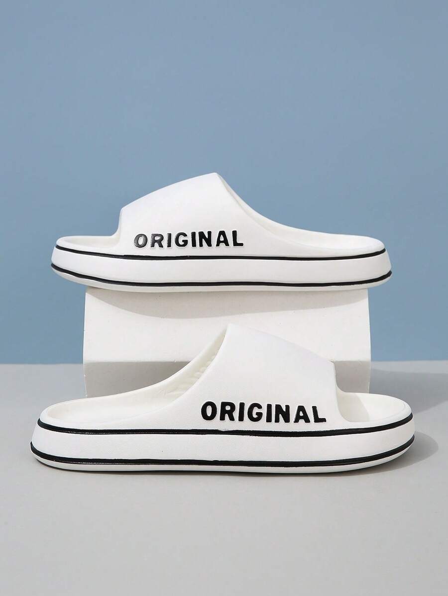Fashionable Slides For Men, Letter Graphic Single Band EVA Slippers - White - View 1