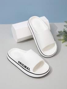 Fashionable Slides For Men, Letter Graphic Single Band EVA Slippers - White - View 2