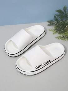 Fashionable Slides For Men, Letter Graphic Single Band EVA Slippers - White - View 3
